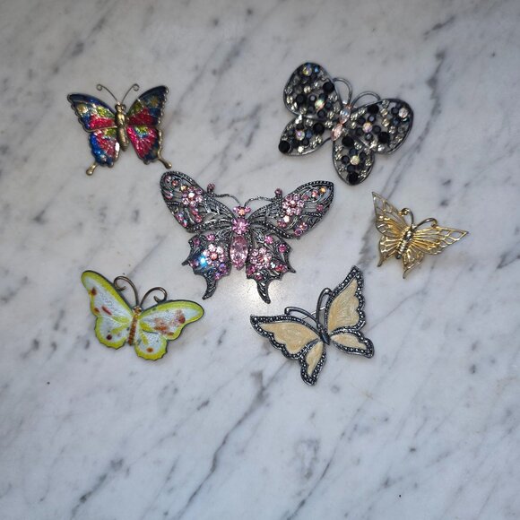Vintage Style Butterfly Brooch Lot Rhinestone Enamel Pins Jewelry Collection (6) - Picture 2 of 8